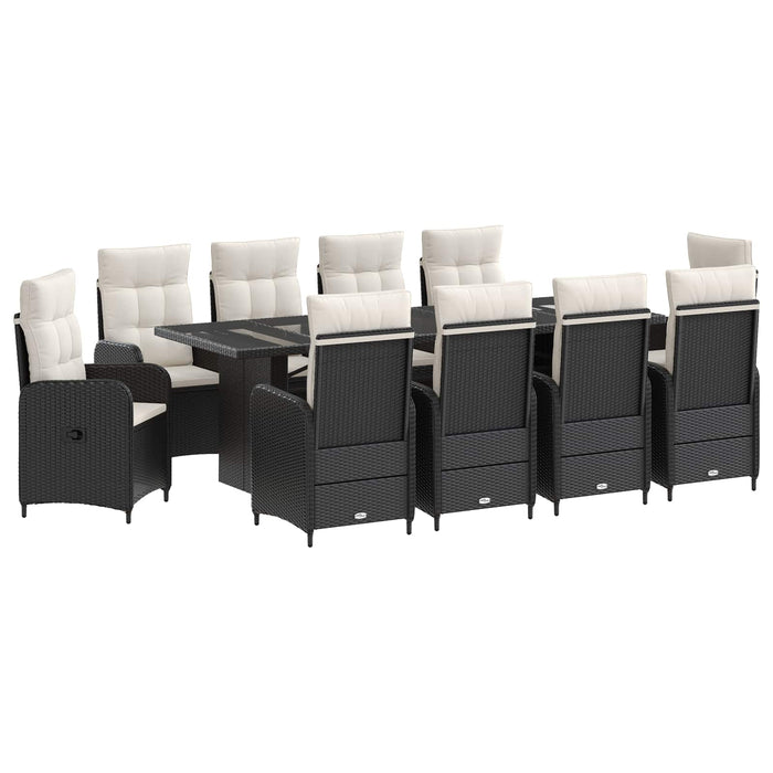 Set dining pentru exterior 11 buc. Negru și Alb crem poliratan WALTI