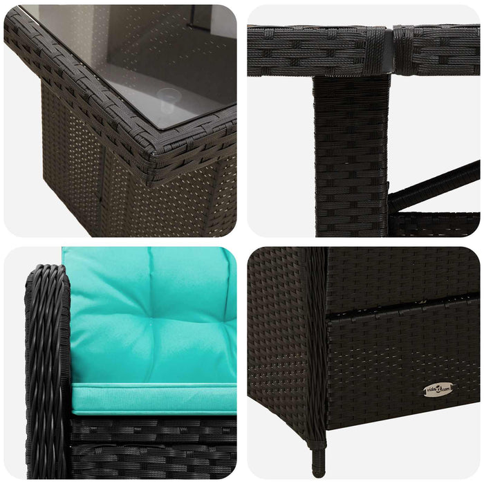 Set dining pentru exterior 7 buc. Negru și Turcoaz poliratan WALTI