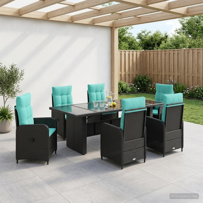 Set dining pentru exterior 7 buc. Negru și Turcoaz poliratan WALTI