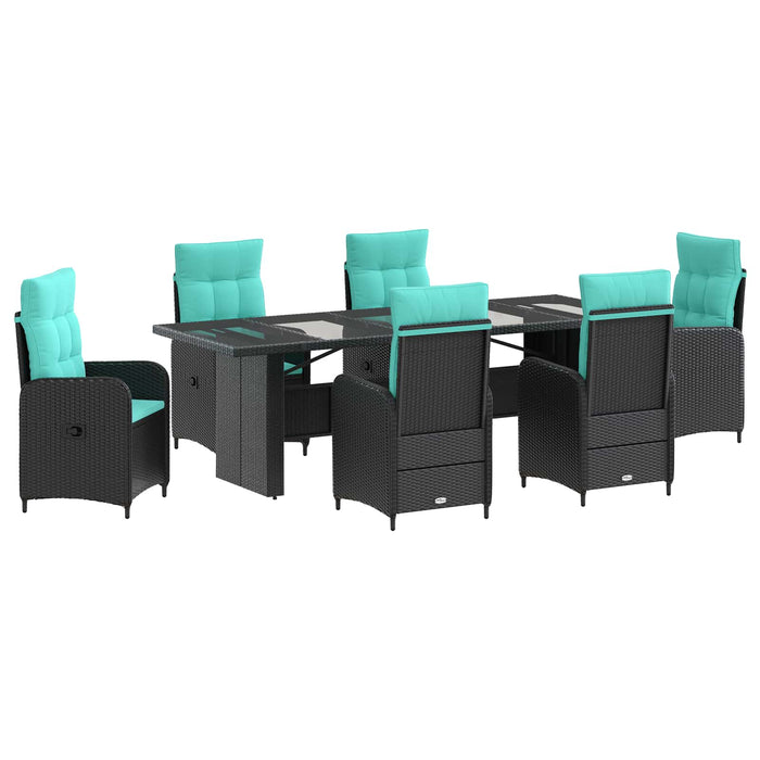 Set dining pentru exterior 7 buc. Negru și Turcoaz poliratan WALTI