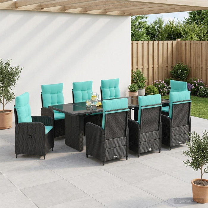 Set dining pentru exterior 9 buc. Negru și Turcoaz poliratan WALTI