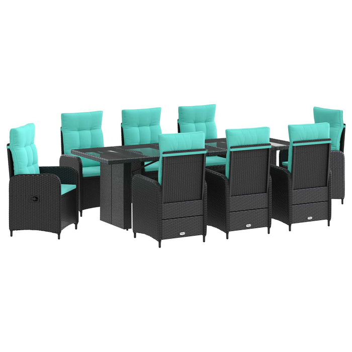 Set dining pentru exterior 9 buc. Negru și Turcoaz poliratan WALTI