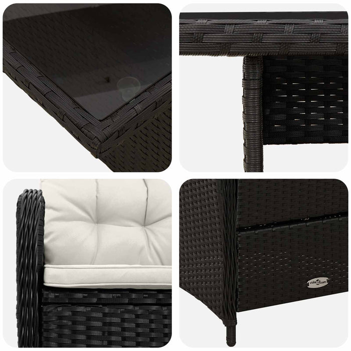 Set dining pentru exterior 3 pcs Negru și Alb crem poliratan WALTI