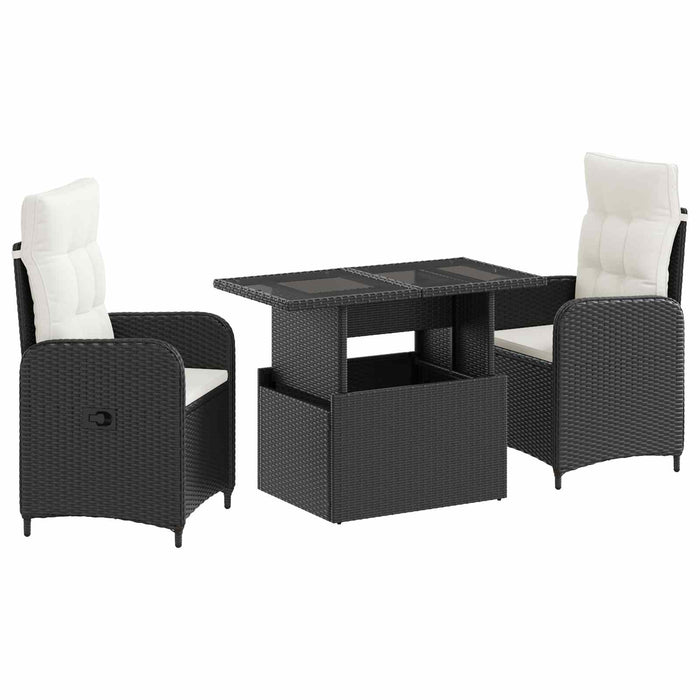 Set dining pentru exterior 3 pcs Negru și Alb crem poliratan WALTI