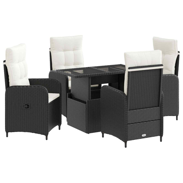 Set dining pentru exterior 5 pcs Negru și Alb crem poliratan WALTI