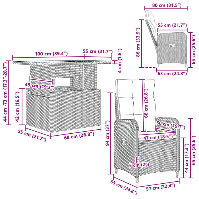 Set dining pentru exterior 5 pcs Negru și Alb crem WALTI