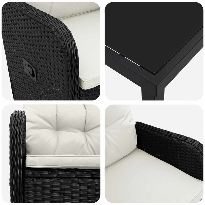 Set dining pentru exterior 5 buc. Negru și Alb crem poliratan WALTI