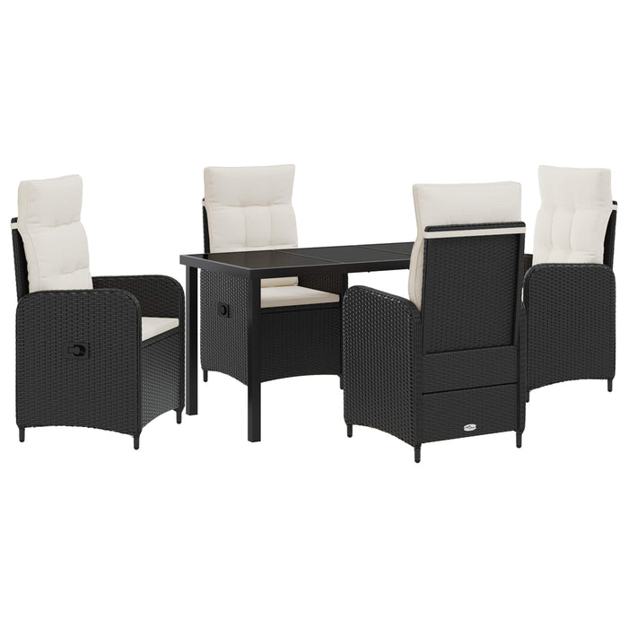 Set dining pentru exterior 5 buc. Negru și Alb crem poliratan WALTI