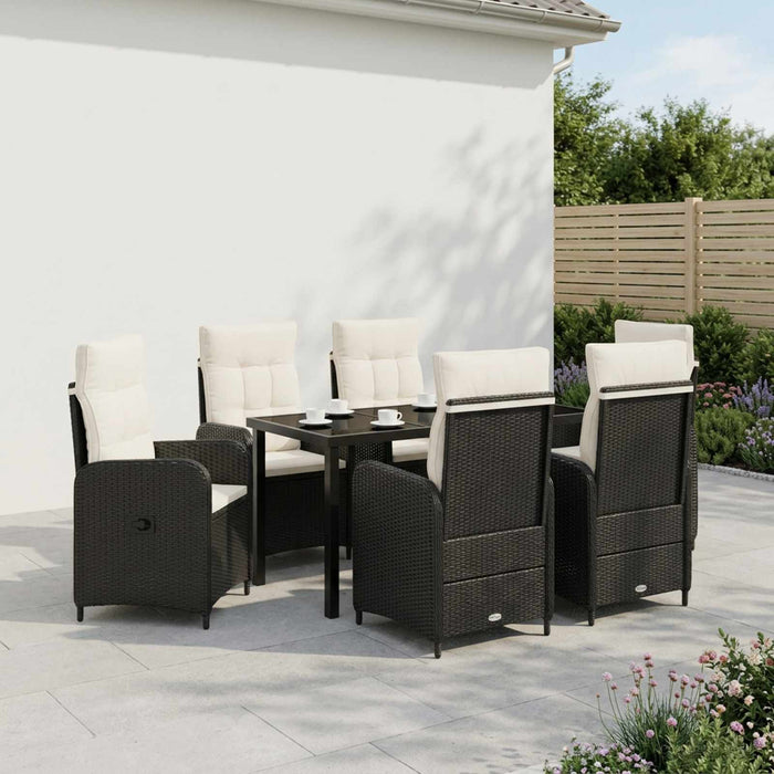 Set dining pentru exterior 7 buc. Negru și Alb crem poliratan WALTI