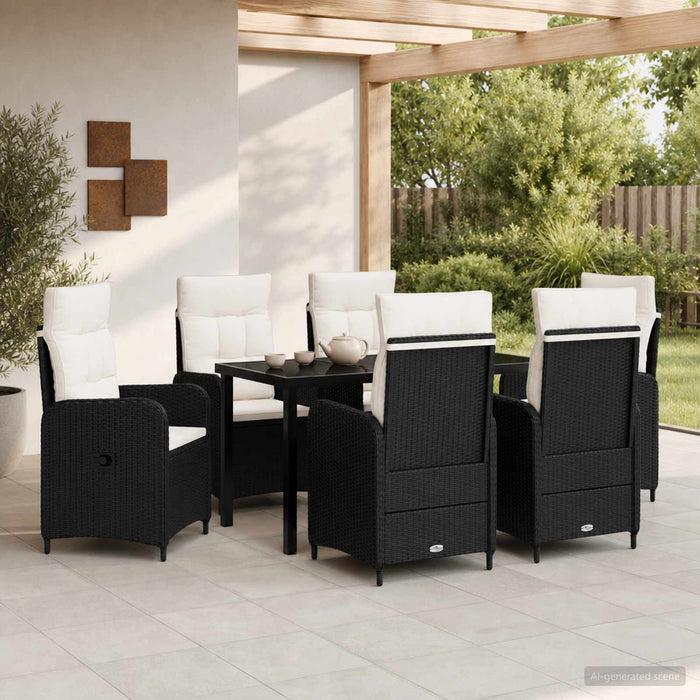 Set dining pentru exterior 7 buc. Negru și Alb crem poliratan WALTI