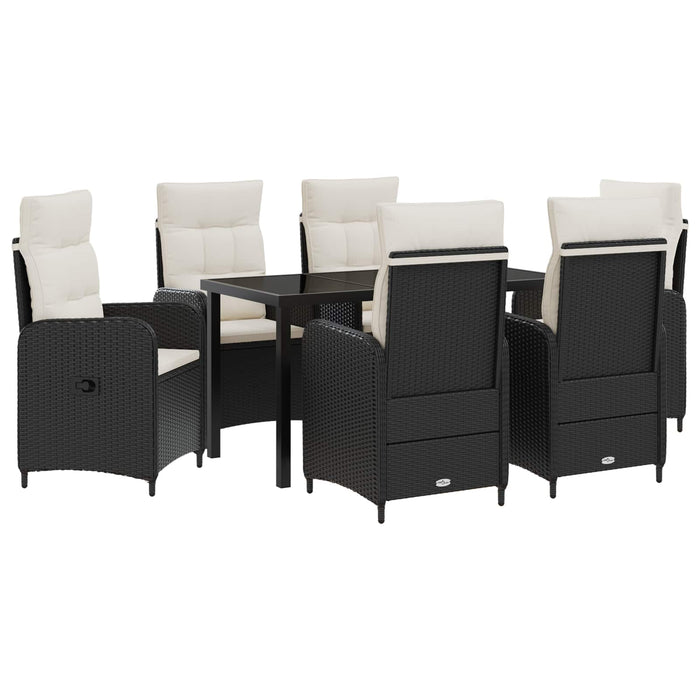 Set dining pentru exterior 7 buc. Negru și Alb crem poliratan WALTI