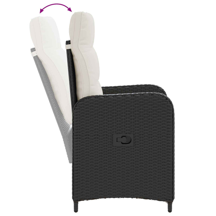 Set dining pentru exterior 7 buc. Negru și Alb crem poliratan WALTI
