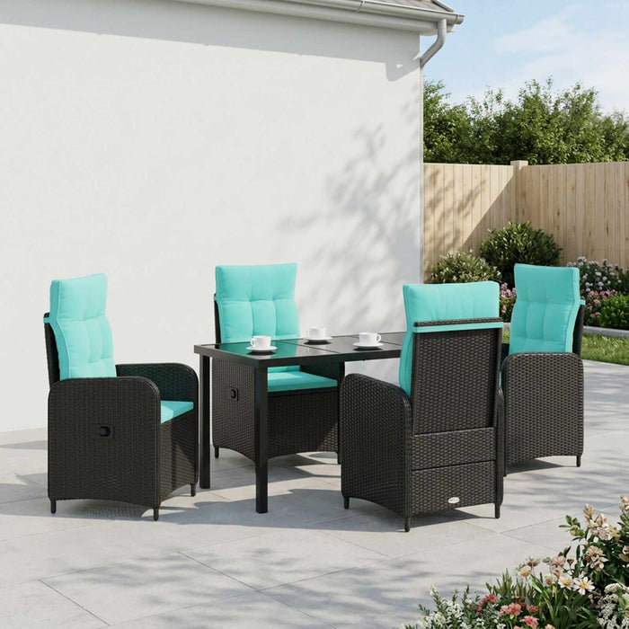Set dining pentru exterior 5 buc. Negru și Turcoaz poliratan WALTI
