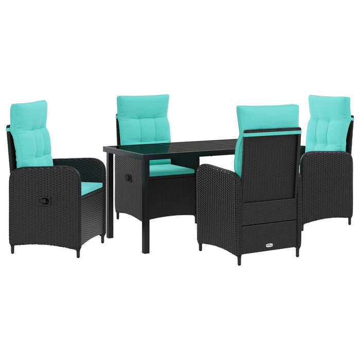 Set dining pentru exterior 5 buc. Negru și Turcoaz poliratan WALTI