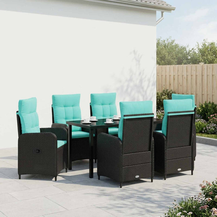 Set dining pentru exterior 7 buc. Negru și Turcoaz poliratan WALTI