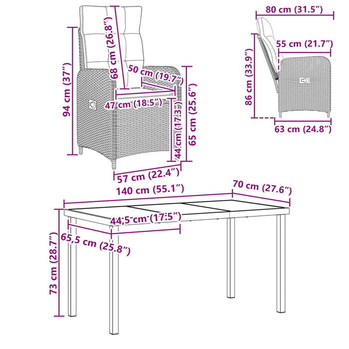 Set dining pentru exterior 7 buc. Negru și Turcoaz poliratan WALTI