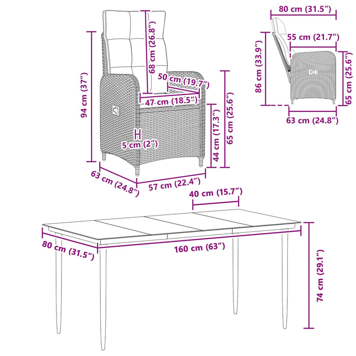 Set masă de canapea 5 pcs Rattan PE și oțel acoperit cu pulbere WALTI