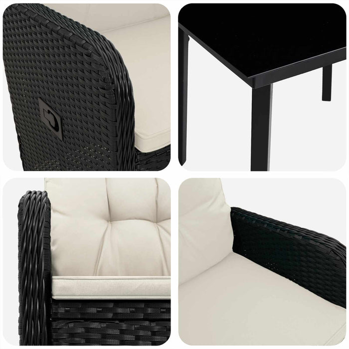 Set masă de canapea cu pernă cu pernă 5 pcs Negru și Alb crem WALTI