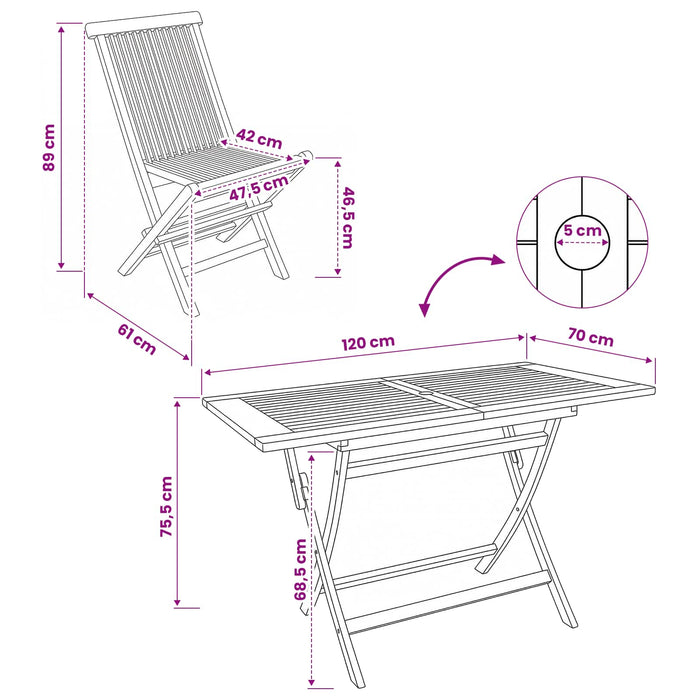 Set de Mobilier pentru Grădină 5 buc. natural Lemn solid de tec WALTI