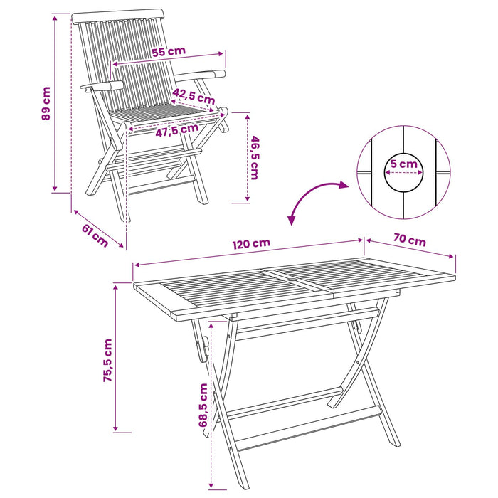 Set de Mobilier pentru Grădină 5 buc. natural Lemn solid de tec WALTI
