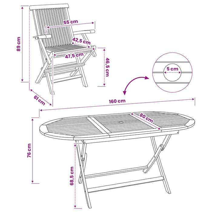 Set de Mobilier pentru Grădină 7 buc. natural Lemn solid de tec WALTI