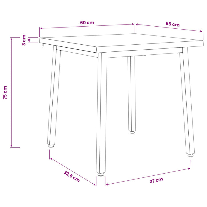 60 x 55 x 75 cm Lemn Solid de Acacia Alb Dreptunghiular WALTI