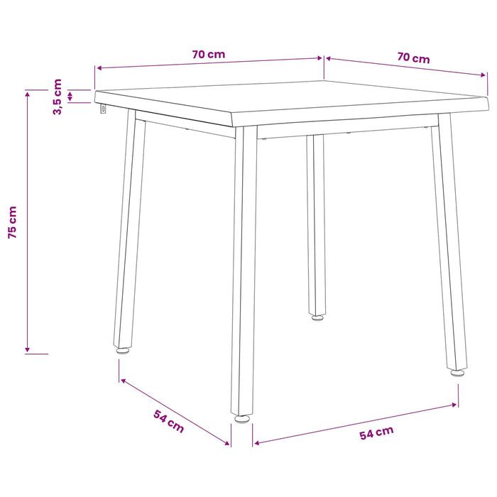 70 x 70 x 75 cm Lemn Solid de Acacia Maro închis și Alb Pătrat WALTI