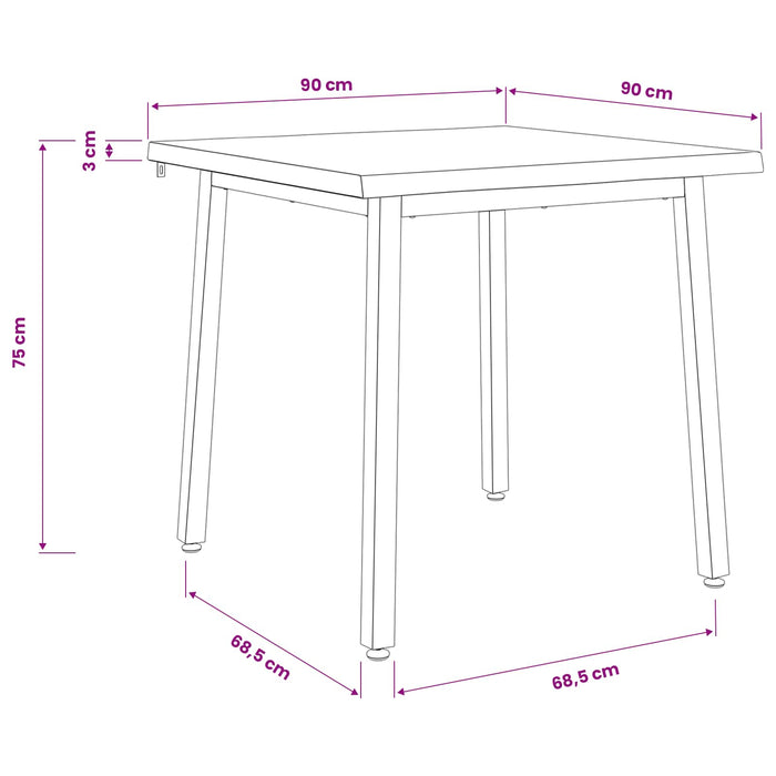 90 x 90 x 75 cm Lemn Solid de Acacia Alb și negru Pătrat WALTI