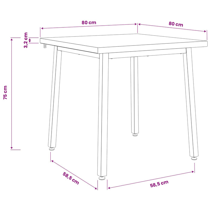 Masă de dining pătrată 80 x 80 x 75 cm Lemn Solid de Acacia Alb WALTI