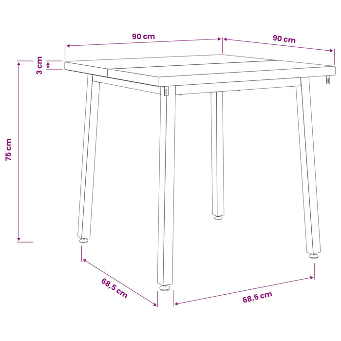90 x 90 x 75 cm Lemn Solid de Acacia Alb Pătrat WALTI