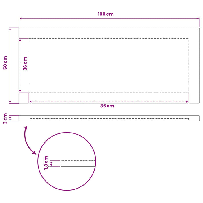 Blat de masă dreptunghiular 100 x 50 x 3,5 cm Dreptunghiular WALTI