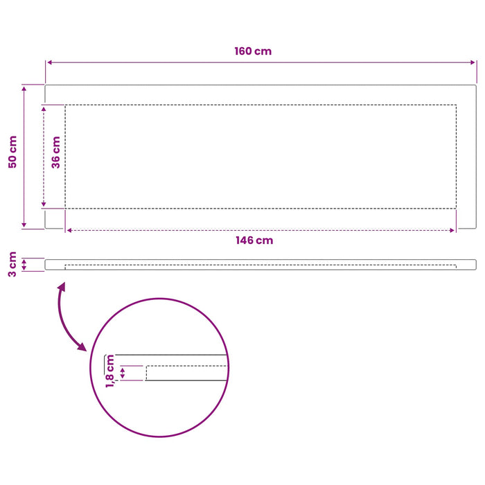 Blat de masă dreptunghiular 90 x 50 x 3,5 cm Dreptunghiular Alb - WALTI WALTI