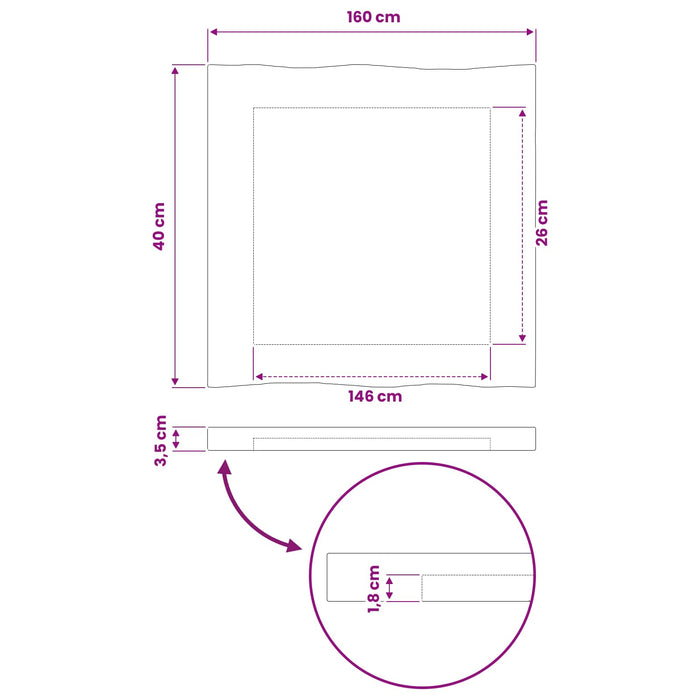Blat de masă dreptunghiular 90 x 50 x 3,5 cm Dreptunghiular WALTI