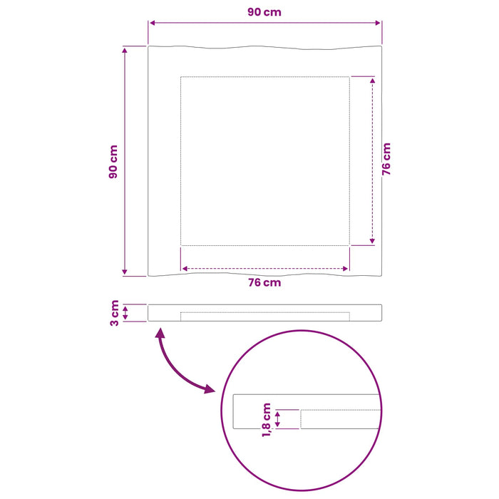 Blat de masă dreptunghiular 90 x 90 x 3,5 cm Pătrat Maro închis WALTI