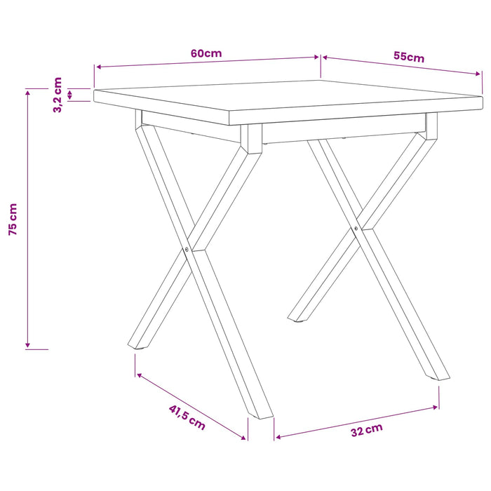 Masă de dining pătrată 60 x 55 x 75 cm Lemn Solid de Acacia - WALTI WALTI