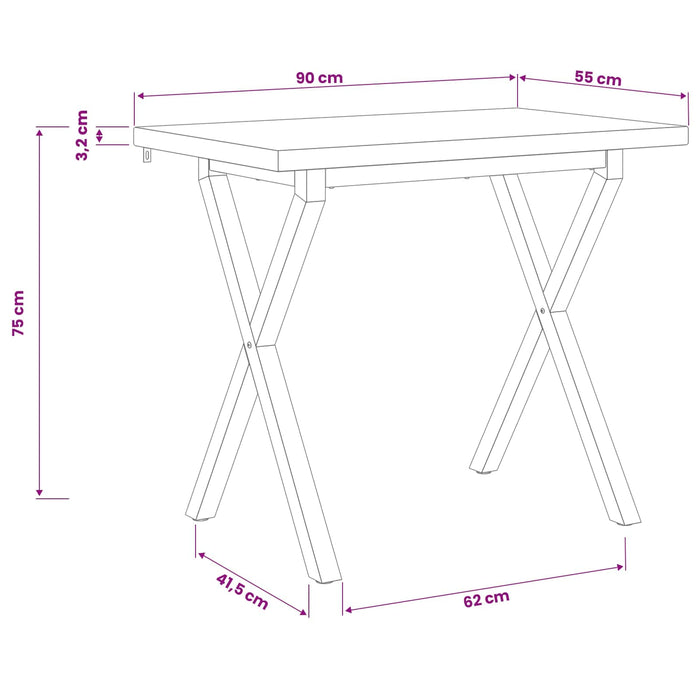 90 x 55 x 75 cm Lemn Solid de Acacia Alb Dreptunghiular WALTI