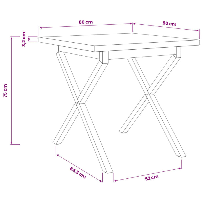 Masă de dining pătrată 80 x 80 x 75 cm Lemn Solid de Acacia - WALTI WALTI
