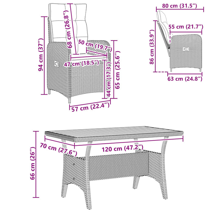 Set dining pentru exterior 5 pcs Negru poliratan WALTI
