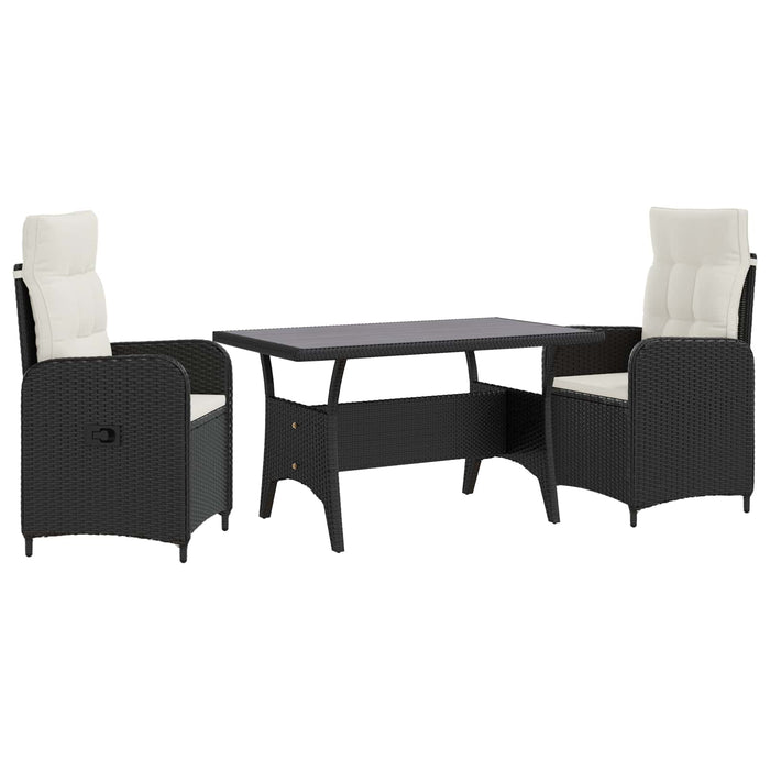 Set dining pentru exterior 3 pcs Negru și Alb crem poliratan WALTI