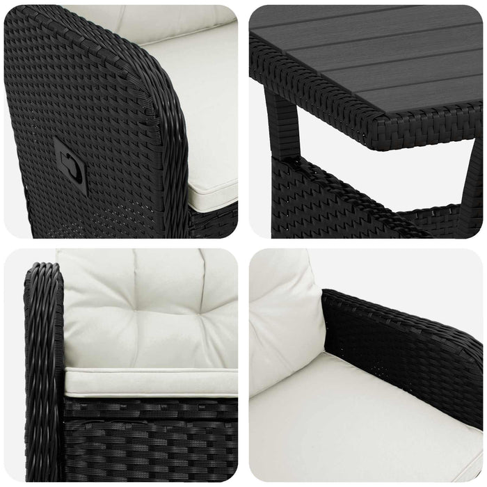 Set dining pentru exterior 5 pcs Negru și Alb crem poliratan WALTI