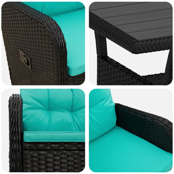 Set dining pentru exterior 3 pcs Negru și Turcoaz poliratan WALTI