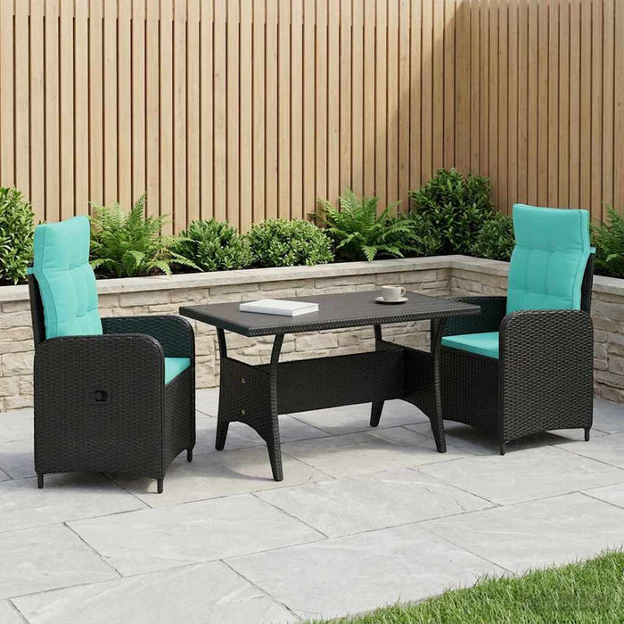 Set dining pentru exterior 3 pcs Negru și Turcoaz poliratan WALTI