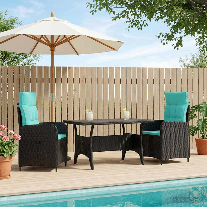 Set dining pentru exterior 3 pcs Negru și Turcoaz poliratan WALTI
