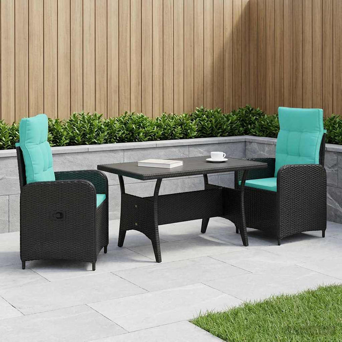 Set dining pentru exterior 3 pcs Negru și Turcoaz poliratan WALTI