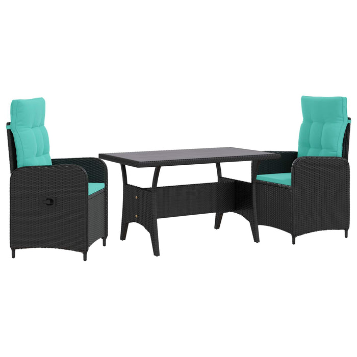 Set dining pentru exterior 3 pcs Negru și Turcoaz poliratan WALTI