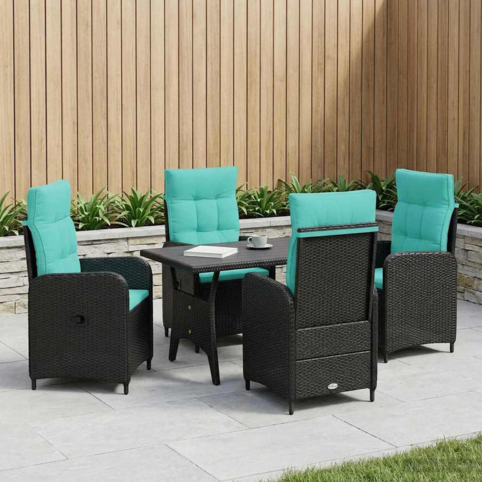 Set dining pentru exterior 5 pcs Negru și Turcoaz poliratan WALTI