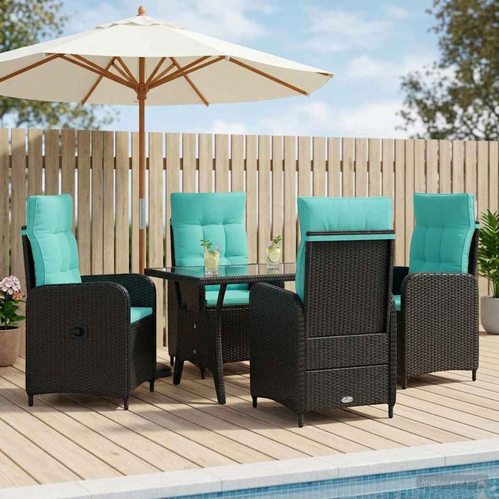 Set dining pentru exterior 5 pcs Negru și Turcoaz poliratan WALTI