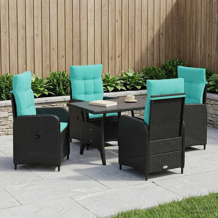 Set dining pentru exterior 5 pcs Negru și Turcoaz poliratan WALTI