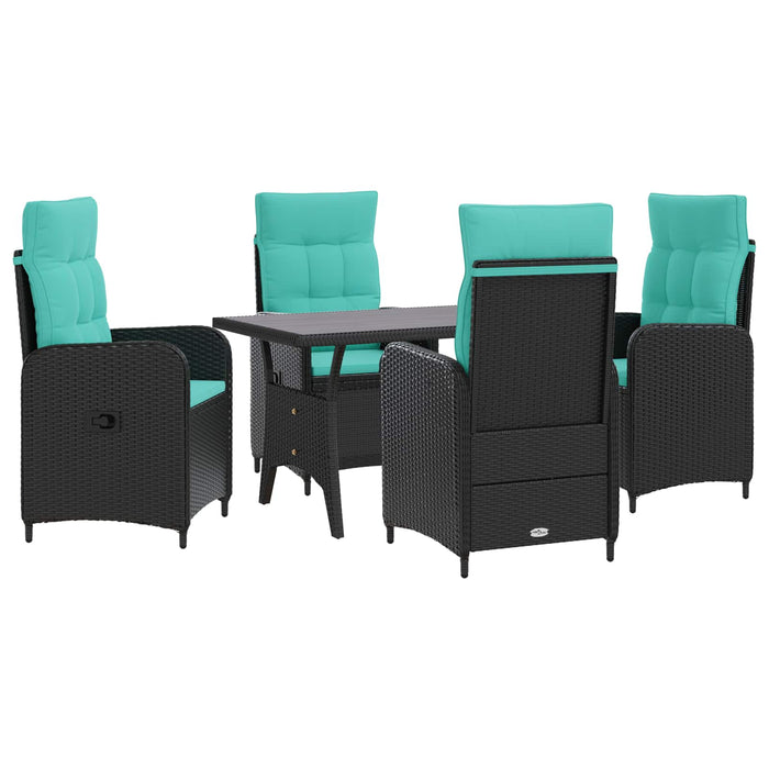 Set dining pentru exterior 5 pcs Negru și Turcoaz poliratan WALTI