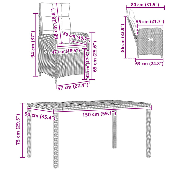 Set dining pentru exterior 7 buc. Negru WALTI